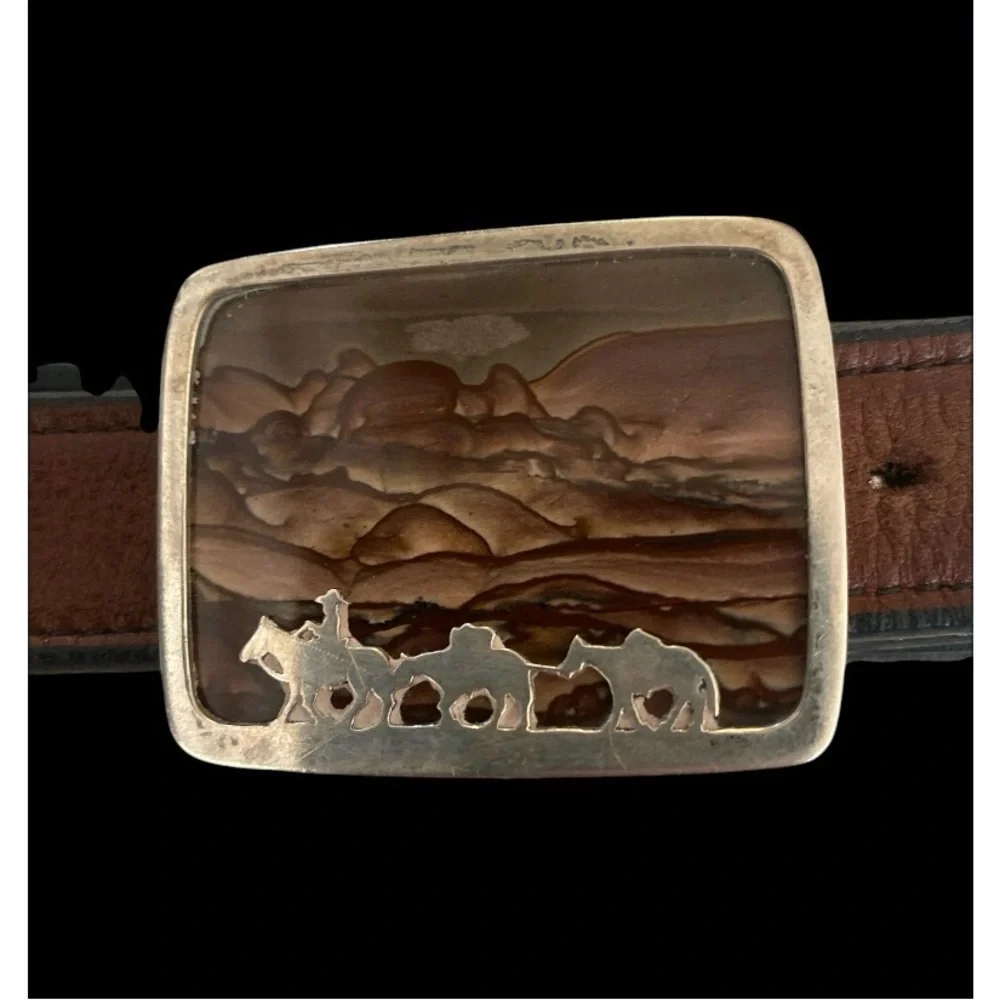 Sterling Silver Holladay Cowboy Silhouette Buckle With Natural Jasper Stone 43”